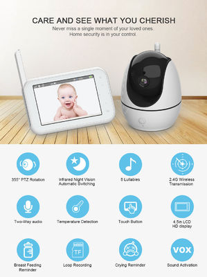 جهاز مراقبة الطفل الرقمي اللاسلكي PTZ طويل المدى بشاشة 4.5 بوصة تعمل باللمس
